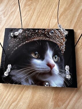 Hand crafted Decorative Black & White Cat floating hanging shelf